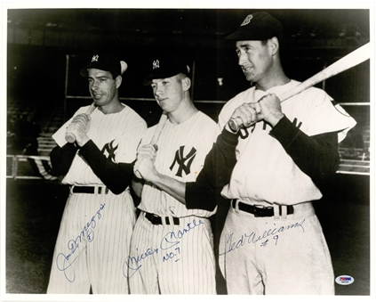 Mickey Mantle, Joe DiMaggio & Ted Williams Multi Signed With Inscribed Numbers 16x20 Photo (PSA/DNA)